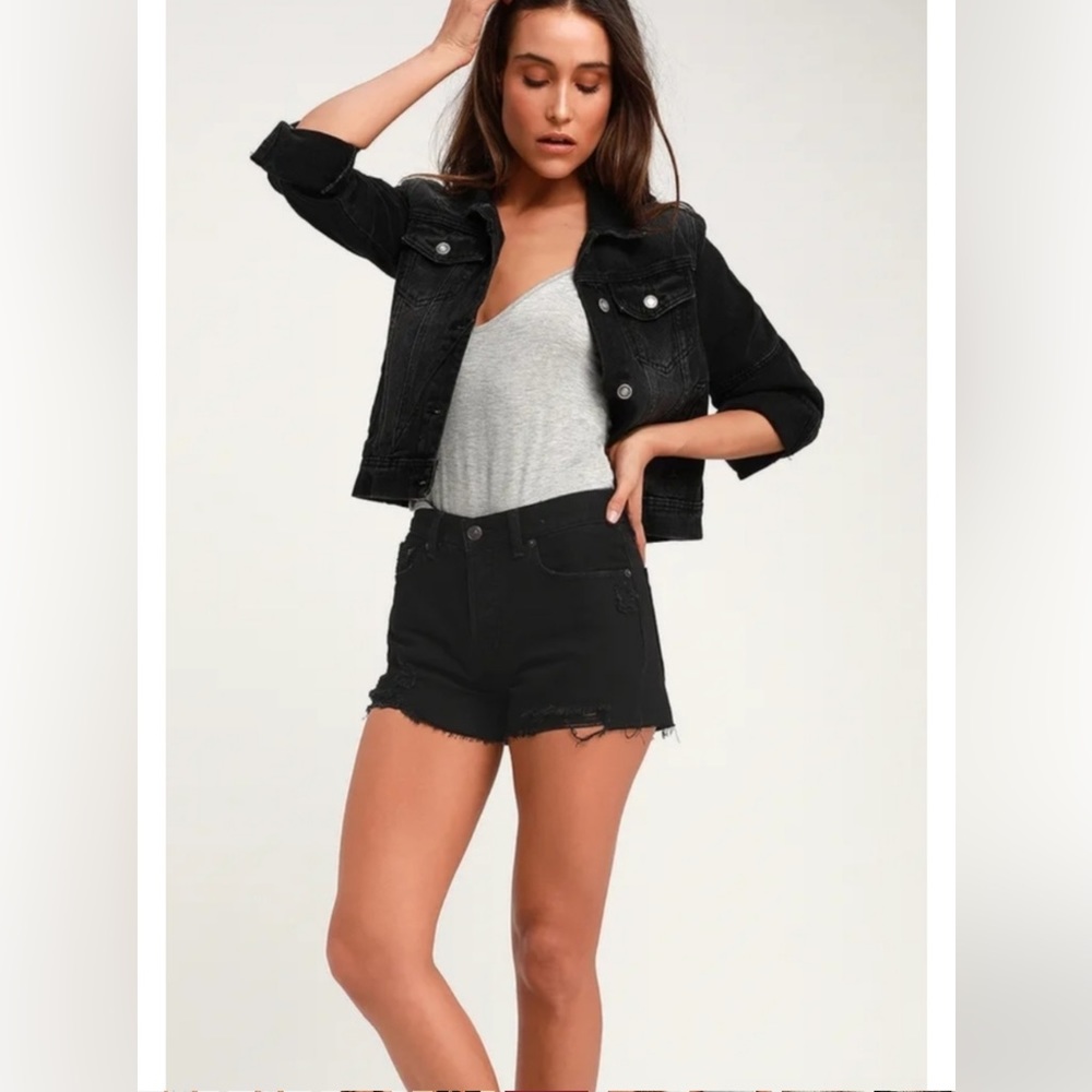 Free People We The Free Sofia Distressed Denim Shorts Black Mid-Rise Siz…